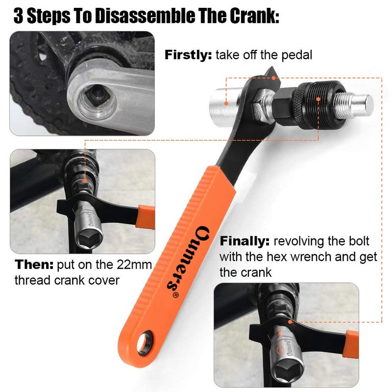 Oumers Bike Bicycle Crank Extractor Puller Remover Set with 16mm Spanner Wrench for Square Thread Taper Crank Arm and Crankset - Image 2